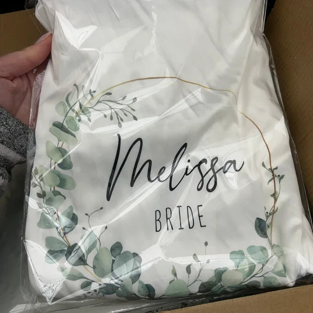 Personalised Sega Floral Wreath Robes Custom Bridal Robe Satin Wedding Bridesmaid Kimono Dressing Gown Bride to be Robe