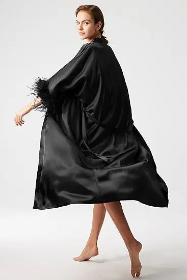 Feather Robe Long Cardinal Red Bridal Lingerie Softest Bridal Robe with Feather Boudoir Silk Kimono Bridesmaid Dressing Gown New