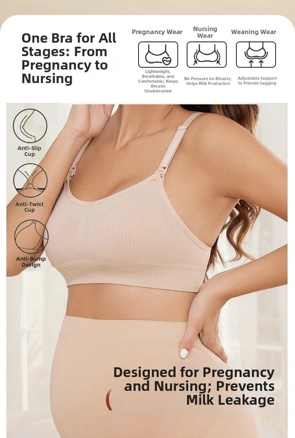 Comfortable Nursing Bras Without Steel Rings Soft Breastfeeding Underwear Anti Sagging 3D Support Seamless Maternity Bra Women
