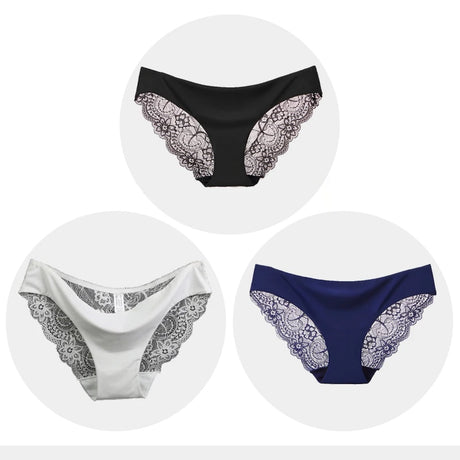 Women's Seamless Underwear Leopard Intimate Women Sexy Lace Black Floral Panties Seamless Panty 3pcs/set