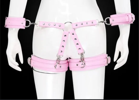 Leather BDSM Harness Woman Accessories Set Fetish Lingerie Body Bondage Gear Waist Thigh Restraints Cuffs Garter Belt Sex Toys