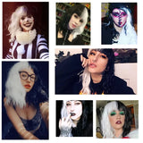 Cosplay Halloween Party Wigs CRUELLA Deville De Vil Black White With Bangs Short Bob Hair for Women Heat-Resistant Synthetic Wig