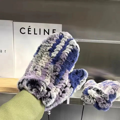 Hot Sale Women's 100% Natural Rabbit Fur Winter Gloves Warm Knit Thick Thermal Mittens Soft Real Fur Outdoor Cold Weather Glove