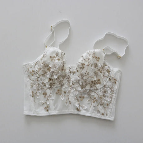 Three-Dimensional Embroidered Bra Sexy Lace Fish Bone Corset Widened Breasted With Steel Ring 2/1 Half Cup Bralette Underwear