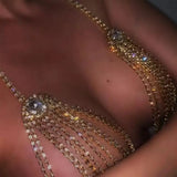 A set of women's sexy shiny rhinestone bra chain waist chain fashionable party crystal bikini set
