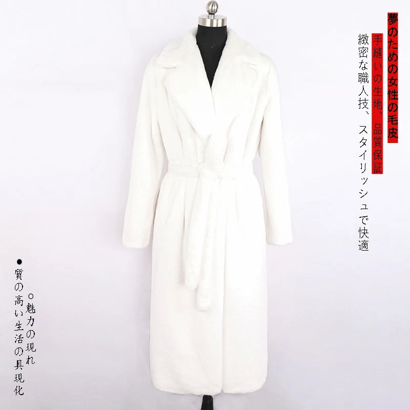 Mauroicardi Winter Long White Black Warm Thick Soft Flowy Fluffy Faux Fur Coat Women Sashes Loose Casual Furry Overcoat 2024