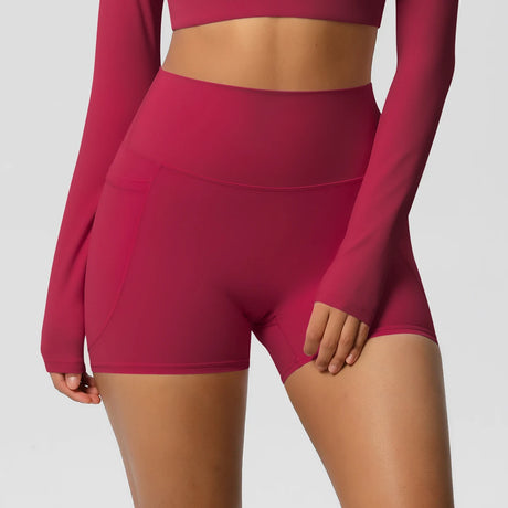 Solid Color Yoga Pants With Pockets Quick Drying High Waisted Gym Push Up Yoga Shorts for Woman Breathable Workout Fitness Short