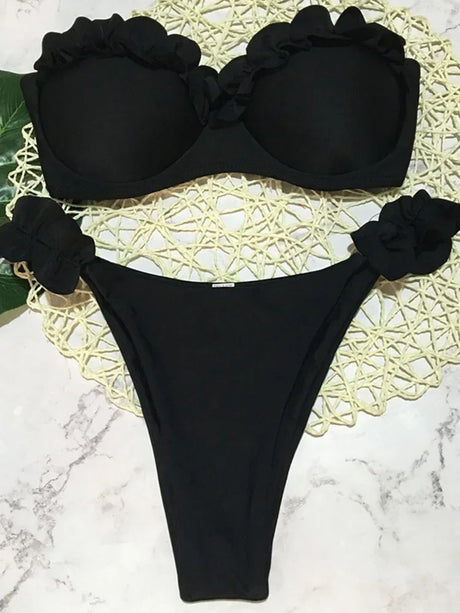 Sexy Ruffled Frilled Bra Cup Bikini 2026 Women Bandeau Swimsuit Female Swimwear Two Pieces Bikini Set Push Up Bathing Suit Swim