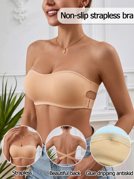 Solid Strapless Wireless Women's Bra Bralette Side Clasp Push up Bra Breathable Back Comfort Unpadded Bras