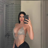 Rhinestone Lingerie Tops ladies Sleeveless Shining glitter Backless Spaghetti Strap Halter Bra Tanks Tops for women