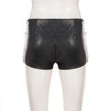 Women Low Waist Faux Leather Mini Shorts Spike Studded Decor Slim Fit Solid Black Punk Gothic Clubwear Y2K Streetwear Bottoms