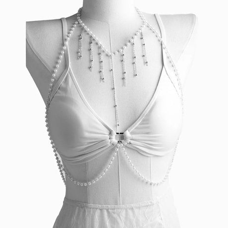 Sexy Pearl Tassel Body Chain for Women Exquisite Bikini Chest Chain Rhinestone Pendant Swimwear Chain Versatile Jewelry Gift New