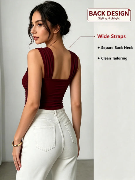 Sexy Tank Women Summer New Tops Solid Backless Streetwear Casual Slim Sleeveless Camisole Fashion Folds Tank Tops Lady Clothing