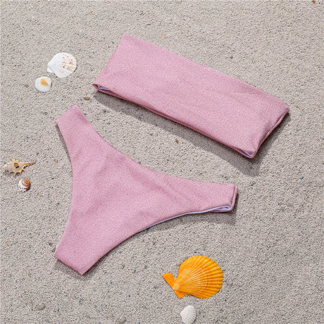 Shiny Bikini Bandeau Swimsuit Tinsel Swimwear Y2K Trend Women Strapless Micro Bathing Suit Brazilian Beach Outfit Bikinis Tangas