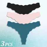 3PCS Women Seamless Panties Wavy Design Ultra-thin Panties Women Ice Silk Underwear Sexy Panty Low Waist G-string Female Solid