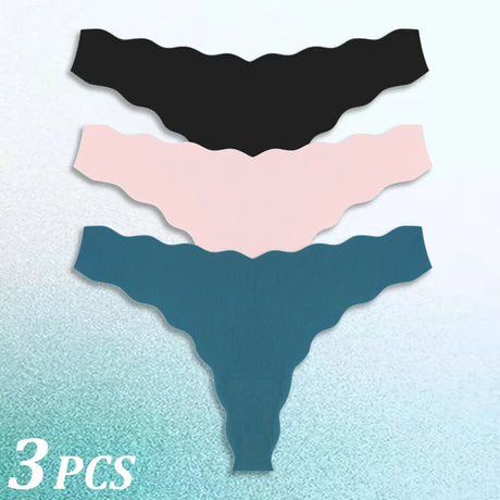 3PCS Women Seamless Panties Wavy Design Ultra-thin Panties Women Ice Silk Underwear Sexy Panty Low Waist G-string Female Solid