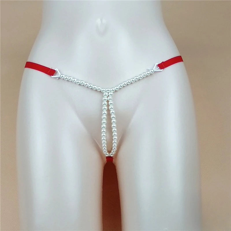 Sexy Massage Pearls Thong Women Panties Open Crotch G-string Erotic Lingerie Woman High Stretch Plus Size T Back Sex Accessories
