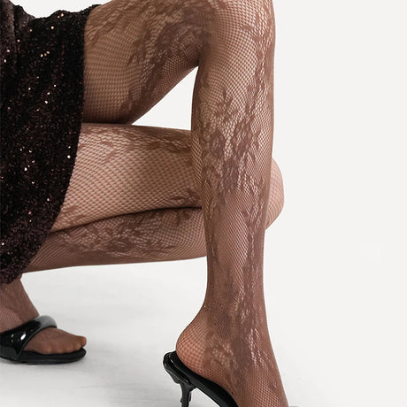 Cute Lolita Tights Women Sexy Lace Floral Thigh High Stockings Pantyhose Lingerie Hosiery Mesh Fishnet Stockings Women Tights