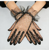 Short Dot Embellished Wedding Veil Performance Gloves for Women Netting Bridal Wedding Gown Polka Dot Gloves Breathable Gloves