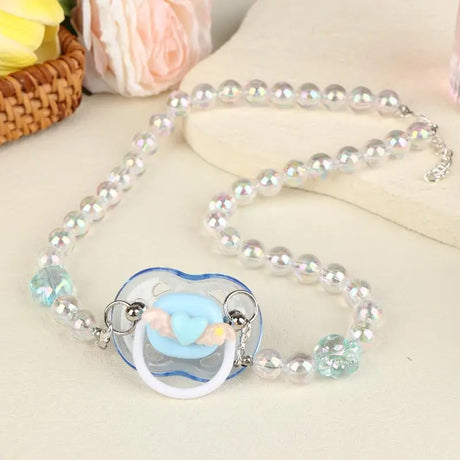 【Beautiful】Sweet Beads Chain Pacifier Gag Collar Couple Toy Soft Silicone High-end Adult Pacifier Creating An Exclusive Luxury