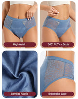 Moonful Women's Menstrual Panties High Waist Leak Proof 4 Layer Breathable Lace Period Underwear Girls Absorbent Brief