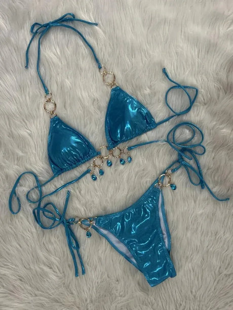 New 2026 Luxury Rhinestones String Bikinis Set Women Summer Beach 2 Piece Swimsuit Female Triangle Swinwears