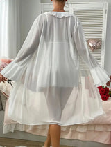 Women Sexy Robe Lingerie Set Lace V-neck Cami Dress with Transparent Mesh Night Gown Robe Nightwear Female Leisure Sleepwear