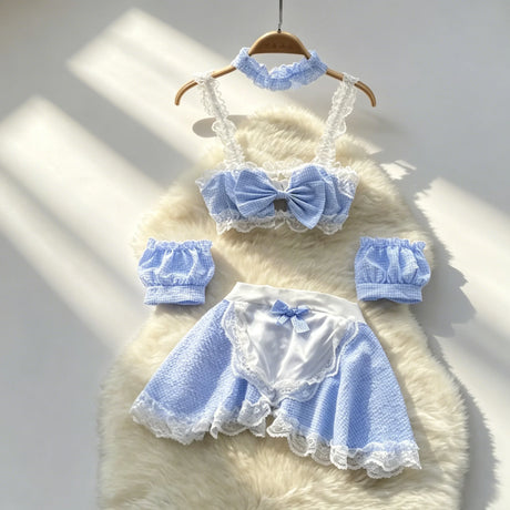Women Sets Ruffled Apron Shorts Headband Maid Cosplay Costume Rabbit Officer Party Park Performance Sexy Suits Hotsweet Clothes