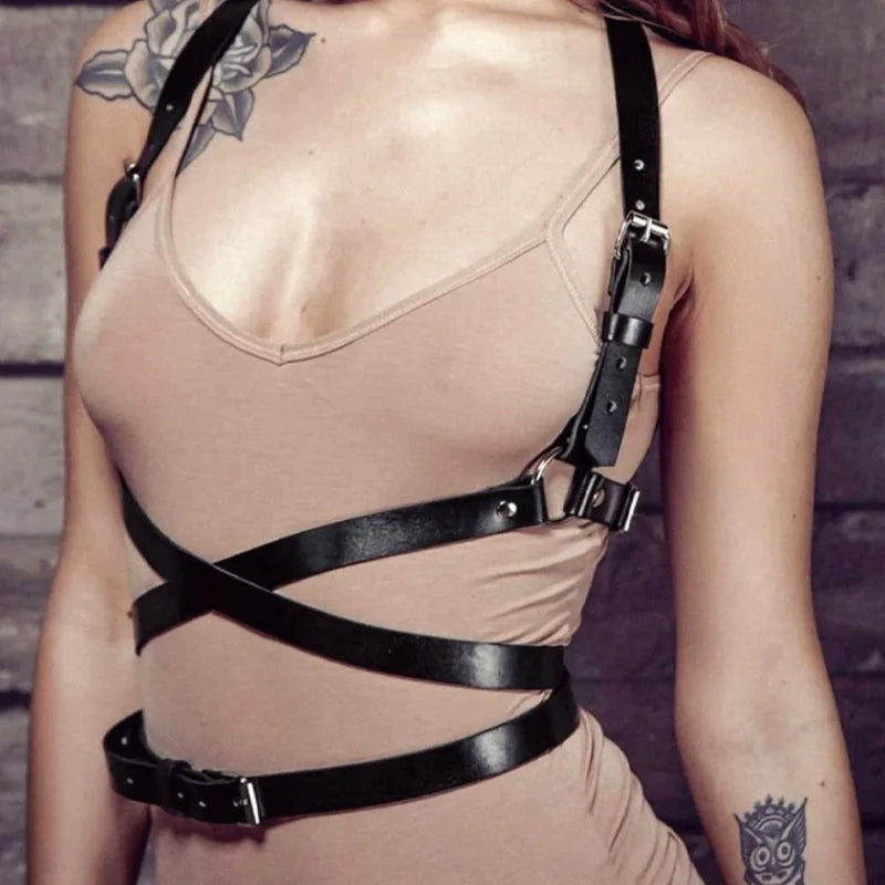 Women Fashion Harness Pu Leather Studded Decor Harness Adjustable Harness Belt Gothic Harness Bondage Lingerie Chest Harness