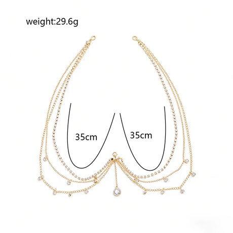 Sexy Pearl Tassel Body Chain for Women Exquisite Bikini Chest Chain Rhinestone Pendant Swimwear Chain Versatile Jewelry Gift New