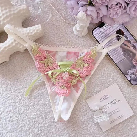 Women Underwear Sexy Lace Strap Embroidery Hollowed Out Seamless Lingerie Adjustable Thong See Through Lace Thongs Panties