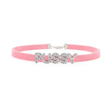 Sexy Rhinestone Letters Hotwife Collar Choker for Women Men DIY Customized Necklaces Pink Suede Leather Cosplay Jewelry Gift