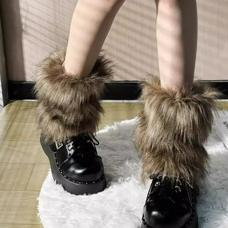 New Y2k Faux Fur Leg Warmers Spicy Girl Harajuku Winter Warm Furry Boots Cover Socks Jk Vintage Hiphop Cosplay Socks Accessories