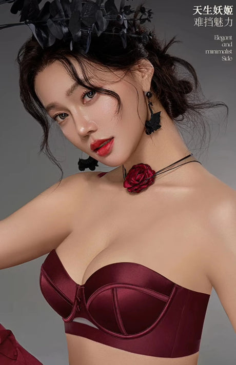 MOYISU Red Push Up Bra Set VS Style Sexy Minimizer Lingerie Wirefree Enhances Small Chest Vintage Retro Zodiac Gift Panty & Ste