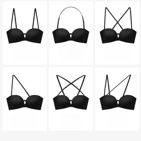 Front Closure Strapless Bras For Women Seamless Push Up Brassiere Thick Soft Underwear Solid Color Adjustable Invisible Lingerie