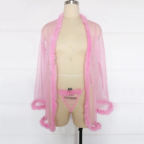 Thin Transparent Plush Pajamas Woman Sexy Lingerie Exotic Sleepwear Erotic Nightgown Porn Bathrobe Fancy Costume Boyfriend Shirt