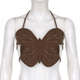 Hot Butterfly Jeans Crop Top Backless Strap Camis Sexy Lingerie Bow Bra Women Beach Mini Vest Butterfly Tank Tops Party Clubwear