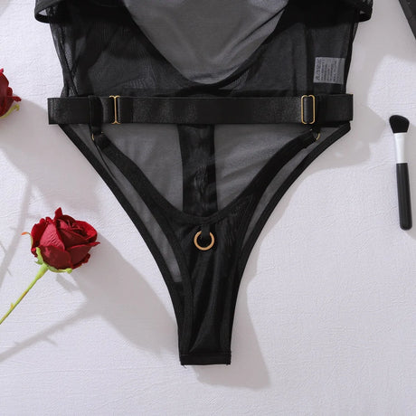 Sexy Lingerie Bodysuit Sheer Mesh Crotchless Romper Womens Shapewear Jumpsuit Romantic Nightwear See Through One Piece Teddy