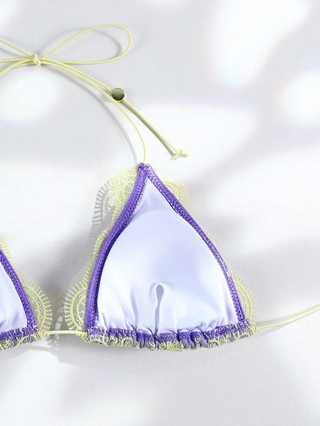 Purple Bikini String Swimsuits 2026 Triangle Bikinis High Cut Swimwear Sexy Swimsuit Patchwork Swimsuit Holiday Beachwear