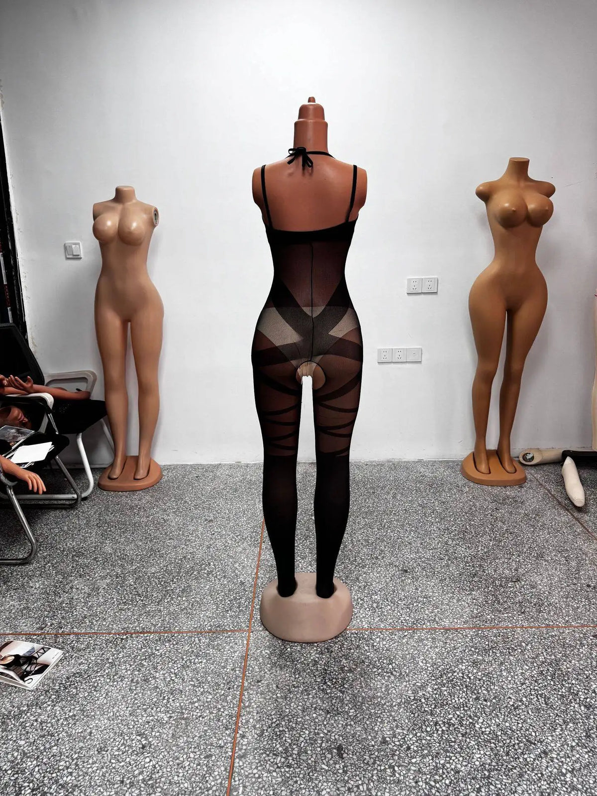 Sexy Lace Up Women Patterned Black Jumpsuit Sheer Suspender Bodystocking Geometric Cutout Slim Fit Lingerie