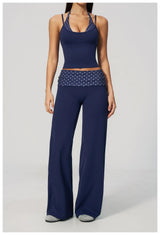 Fashion Polka Dot And Striped Wide Leg Pants For Women Fold Over Waist  Bell-bottoms Flare Yoga Pants Push Up Workout Leggings
