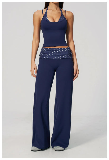 Fashion Polka Dot And Striped Wide Leg Pants For Women Fold Over Waist  Bell-bottoms Flare Yoga Pants Push Up Workout Leggings