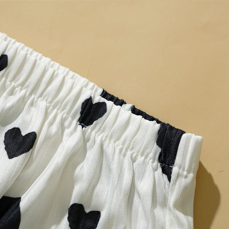 Heart Print Pajama Set Sleeveless Crop Top and Shorts Comfy Sleepwear Loungewear Nightwear Casual Soft T-Shirts Shorts
