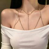 Luxury Square Zircon Chest Chain Multilayer Silver Metal Beads Body Chain Sexy Beach Bikini Jewelry Gift For Women