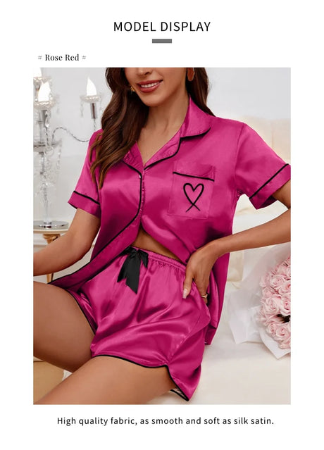 Luxury Satin Silk Women's Pajamas Set Short Sleeve Sleepwear Leisure Home Clothes Nightwear Comfortable Pyjamas for Women Pj Set