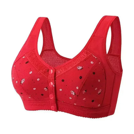 FallSweet Front Closure Cotton Bra for Women Plus Size Seamless Wireless Sports Bras Thin Underwear for Middle-Aged & Elderly