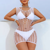 Sexy Erotic Lingerie Women Lace Tight Fit Patterned Sheer Mesh One Piece Bodysuit Dress