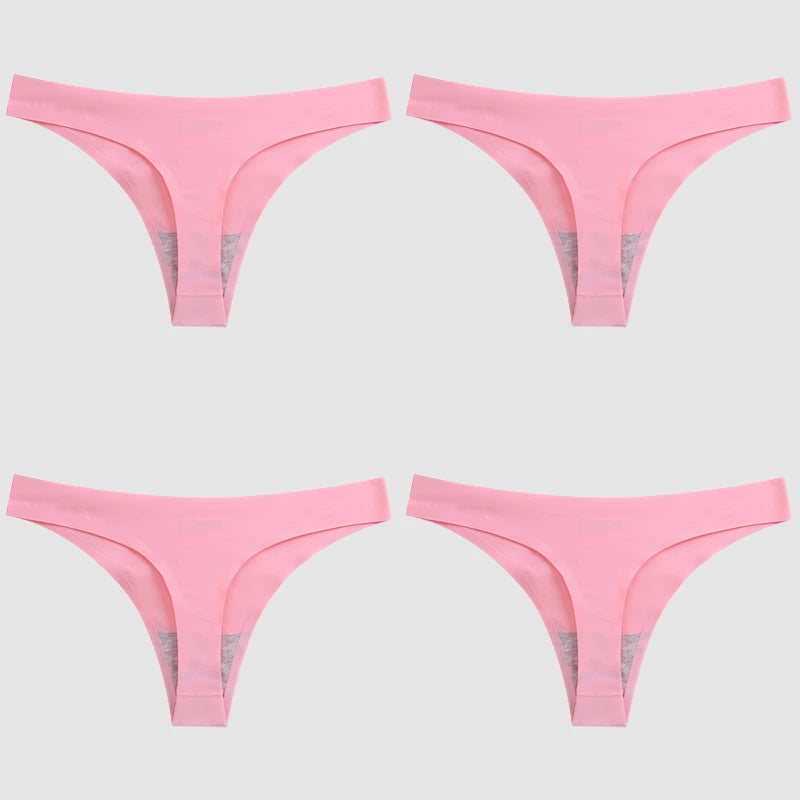WarmSteps 4PCS/Set Sexy Women Panties Silk Satin Female Thongs Lingerie Soft Cozy Underwear Hot G-Strings Seamless Sports T-Back