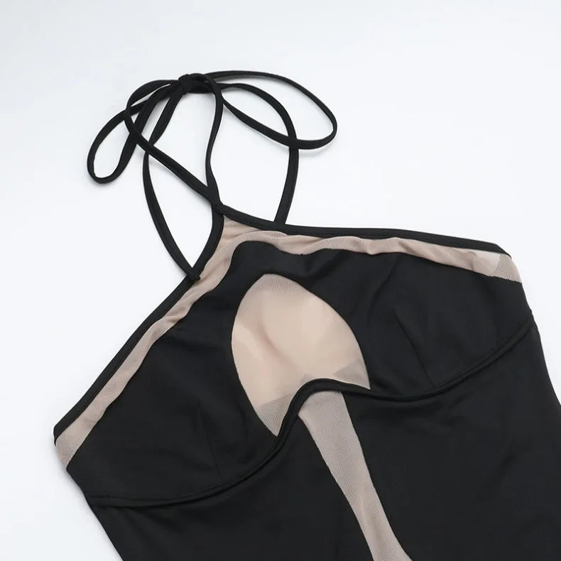 Hanging Neck Suspender Slim Fit Nightclub Sexy Women's Long Dress Elegant Fashionable Perspective Temperament Dinner Dress
