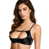 Womens Satiny 1/4 Cup Bra Solid Cut Out Adjustale Straps Underwired Shelf Bra Hollow Out Supportive Balconette Bra Underwear
